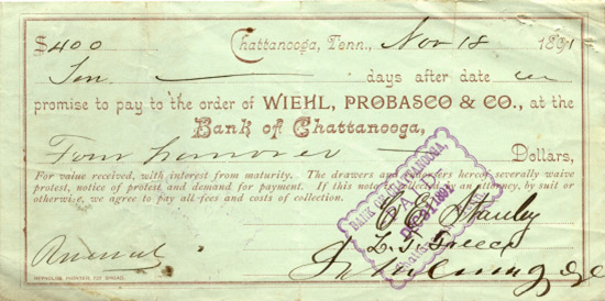 Bank of Chattanooga 11-18-1891